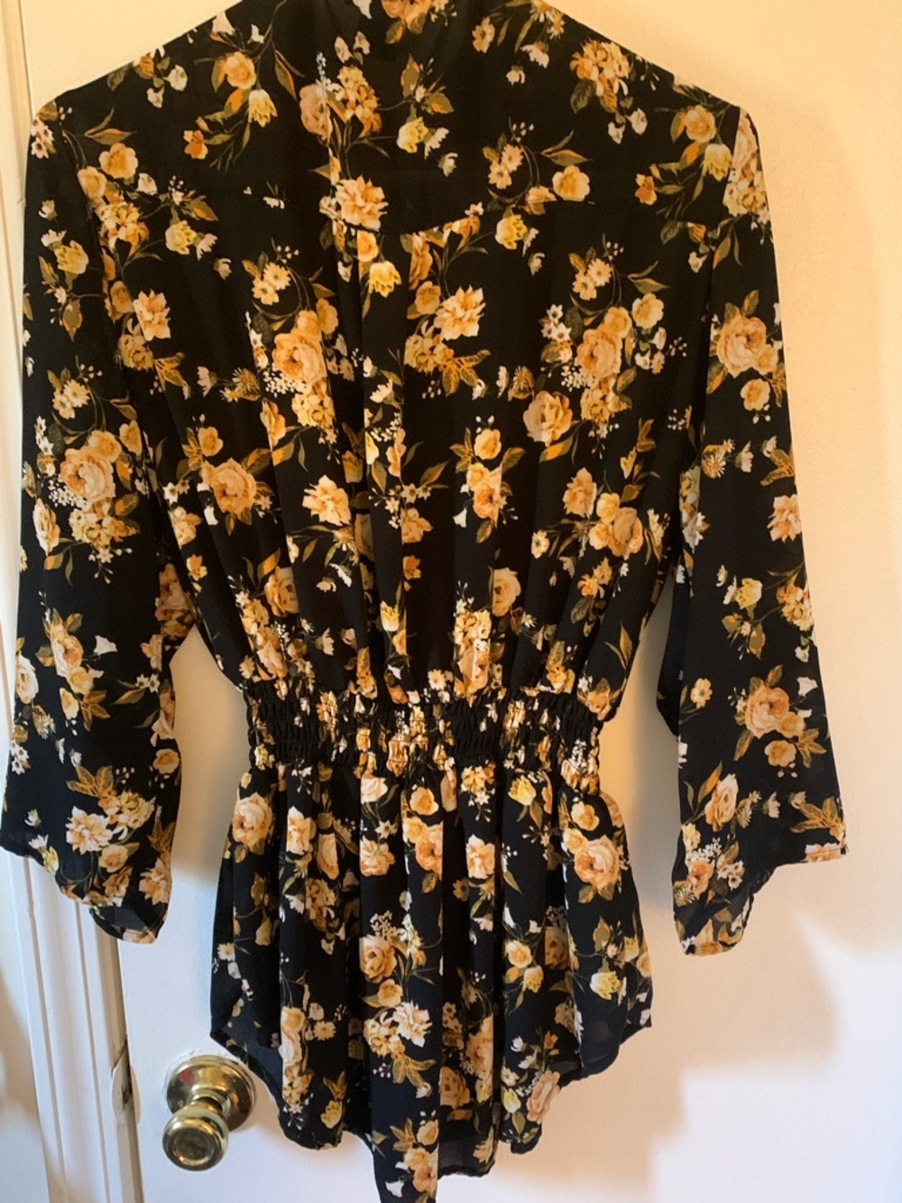Rue21 Black Floral Long Sleeve Romper with Yellow Flowers